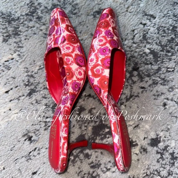 LARROUDÉ x Jonathan Cohen Amal Mule - Red Abstract Printed Patent Leather
